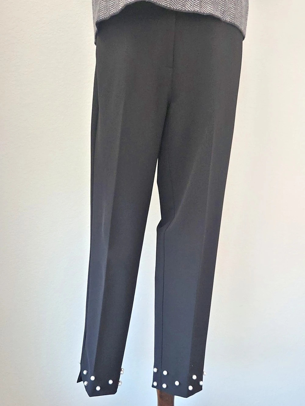 Black Straight Leg Faux Pearl Studded Dress Pants Like New Luxury Chic Classy